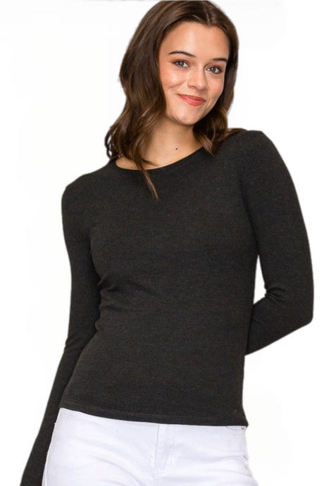 Crew Neck Rayon Ribbed Long Sleeve Style 9509 in Charcoal