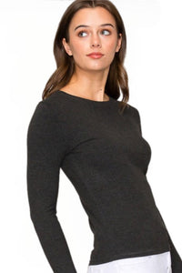 Crew Neck Rayon Ribbed Long Sleeve Style 9509 in Charcoal