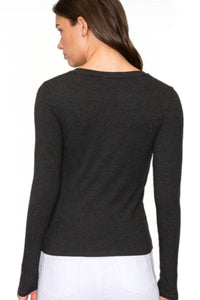 Crew Neck Rayon Ribbed Long Sleeve Style 9509 in Charcoal