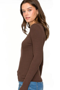 Crew Neck Rayon Ribbed Long Sleeve Style 9509 in Hot Fudge