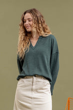 Solid Notch Neck Knit Top 1052 in Forest Green