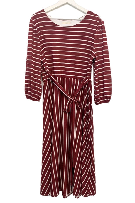 Plus Striped Midi Dress in Wine/Ivory Style 5094X