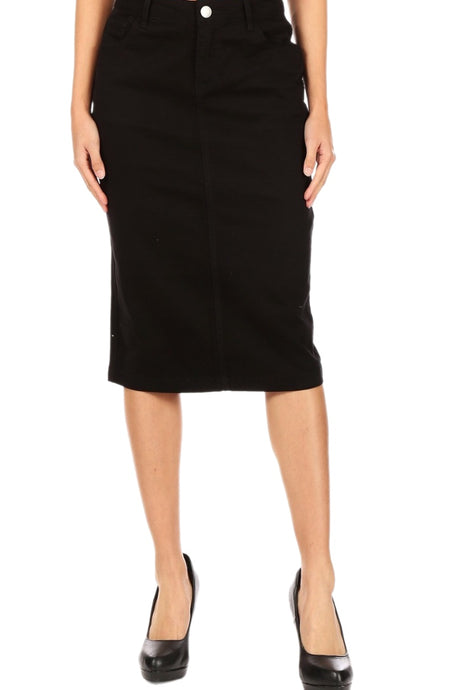 Mid Length Twill Skirt Style 79174 in Black