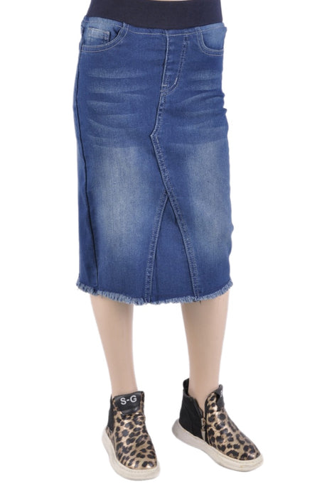 Girls Mid Length Denim Skirt Style 77617