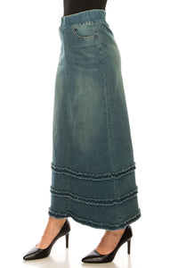 Long Denim Skirt with Ruffles Style 87804 in Vintage Wash