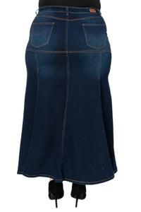 Plus Long Denim Skirt Style 89063X in Dark Indigo