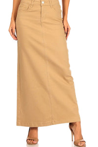 Long Twill Skirt Style 89173 in Khaki