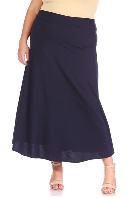 Plus High Waist A-line Long Skirt Style 5001 in Navy
