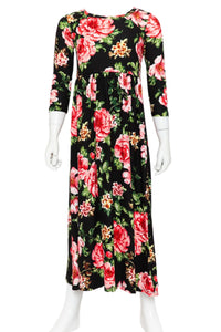 Girls Floral Maxi Dress Style 5004 in Black Floral or Navy Floral