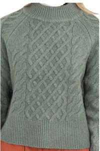 High Neck Cable Knit Sweater Style 575 in Clay Green