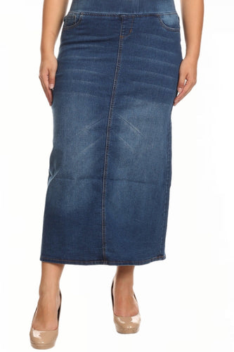 Plus Long Denim Skirt Style 87241X Indigo Wash