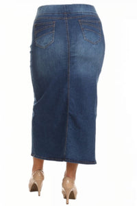 Plus Long Denim Skirt Style 87241X Indigo Wash