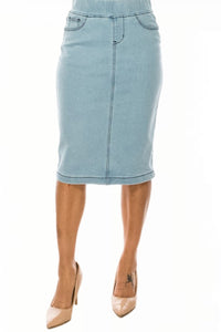 Denim Pencil Skirt Style 77104 in Light Indigo