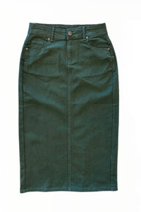 Olive Green Twill Midi Skirt style 243/10-10D