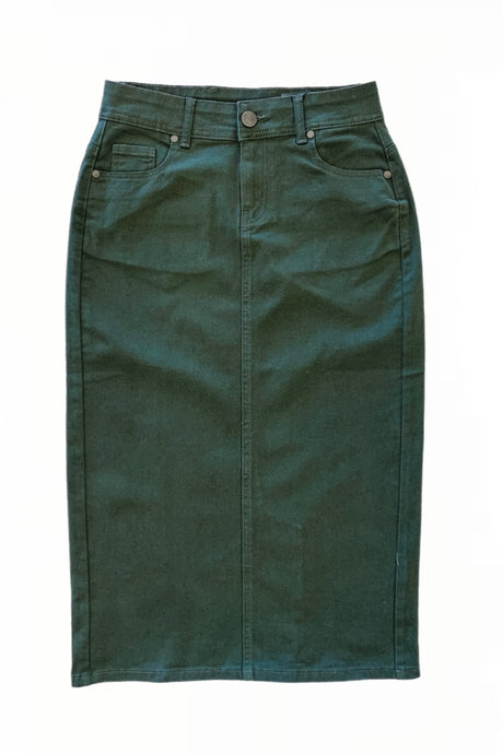 Olive Green Twill Midi Skirt style 243/10-10D