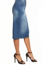 Faded Denim Pencil Skirt Style 77239 in Indigo Wash