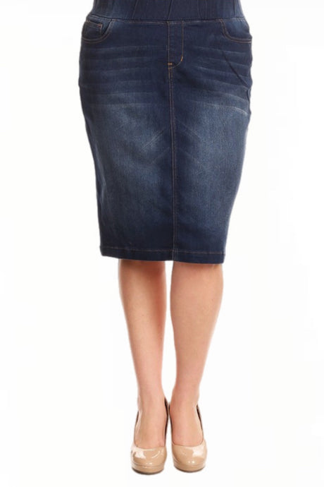 Plus Denim Pencil Skirt 77104X in Dark Indigo