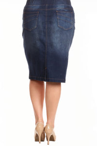 Plus Denim Pencil Skirt 77104X in Dark Indigo