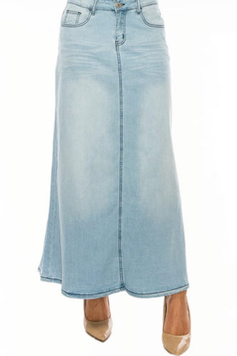 Long Denim Pencil Skirt Style 89141 in Light Indigo Wash