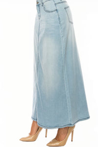 Long Denim Pencil Skirt Style 89141 in Light Indigo Wash