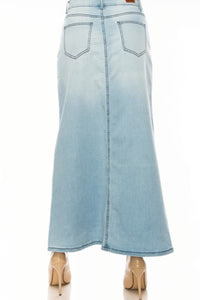 Long Denim Pencil Skirt Style 89141 in Light Indigo Wash
