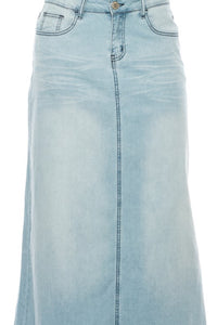 Long Denim Pencil Skirt Style 89141 in Light Indigo Wash
