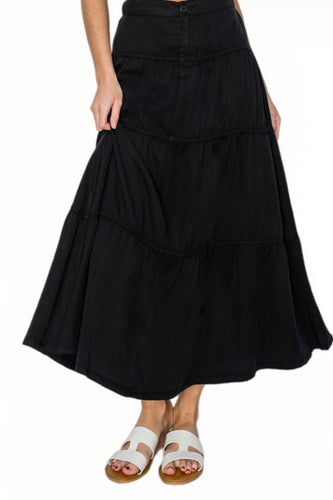 Tiered Long Tencel Skirt 6221 in Black