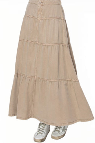 Tiered Long Tencel Skirt 6221 in Taupe
