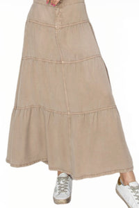 Tiered Long Tencel Skirt 6221 in Taupe