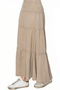 Tiered Long Tencel Skirt 6221 in Taupe