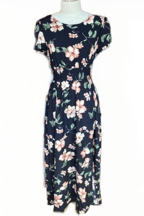 Floral Maxi Dress in Navy/Pink Style 3039