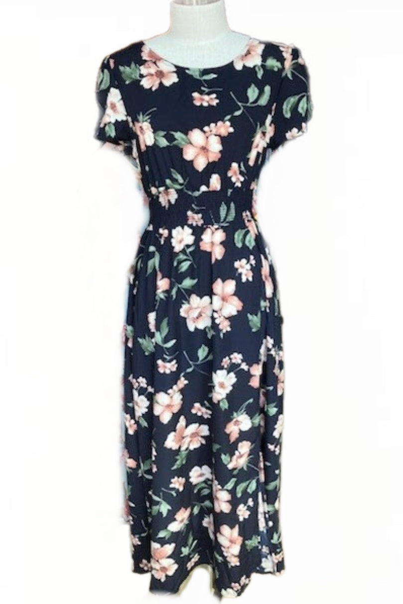 Floral Maxi Dress in Navy/Pink Style 3039
