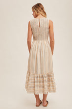 Smocked Striped Dress 6292 in Taupe