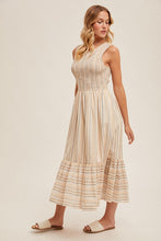 Smocked Striped Dress 6292 in Taupe