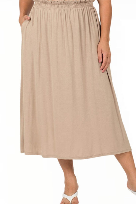 Plus Paperbag Waist Midi Skirt Style 8303X in Ash Mocha