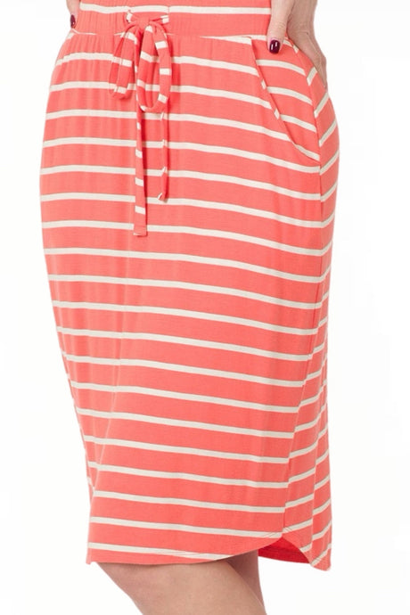 Stripe Self Tie Tulip Hem Skirt in Deep Coral Style 3070