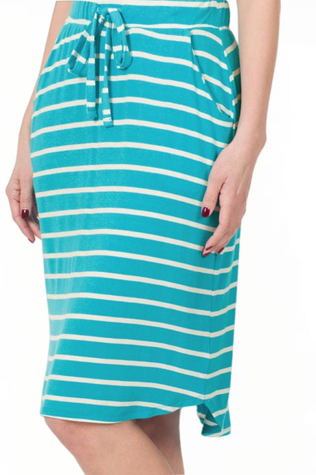 Striped Pencil Skirt Style 3070 with Drawstring in Ice Blue