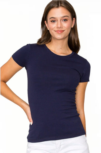 Crew Neck Cotton Tee Style #0101 in Navy, Pine Bark or White