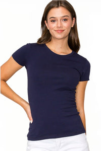 Crew Neck Cotton Tee Style #0101 in Navy, Pine Bark or White