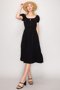 Bubble Sleeve Midi Dress 0009 in Black