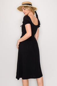 Bubble Sleeve Midi Dress 0009 in Black