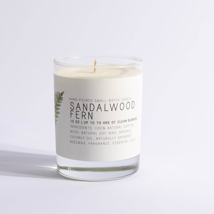 Sandalwood Fern - Just Bee Candles: 13 oz (up to 60 hrs of clean burning)