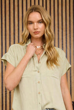 Collared Short Sleeve top In Light Olive