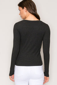 9509 Crew Neck Rayon Ribbed Long Sleeve in Charcoal