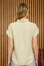 Collared Short Sleeve top In Light Olive