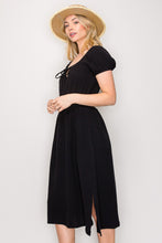 Bubble Sleeve Midi Dress 0009 in Black