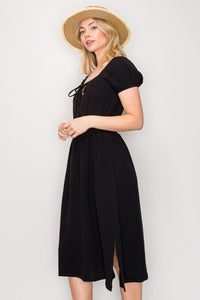 Bubble Sleeve Midi Dress 0009 in Black