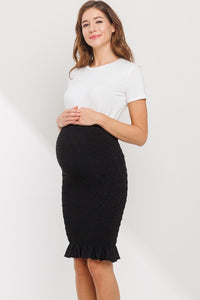 2331 Smocked High Waisted Maternity Ruffle Skirt in Black