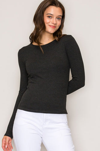 9509 Crew Neck Rayon Ribbed Long Sleeve in Charcoal