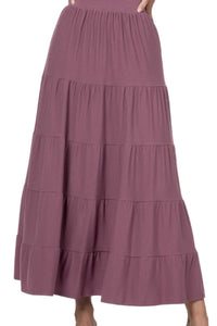 Tiered Ruffle Maxi Skirt in Eggplant Style 8214
